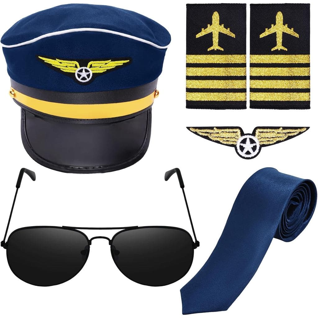 Chapéu De Capitão Piloto De Companhia Aérea , Acessório De Fantasia De Com Óculos De Sol Aviador , Acessórios De Vestir