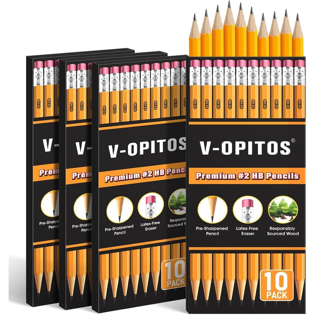 V-Opitos com Revestimento de Madeira # 2 Lápis HB, 4 Caixas de Lápis Pré-Apontados com Borrachas na Ponta para Material