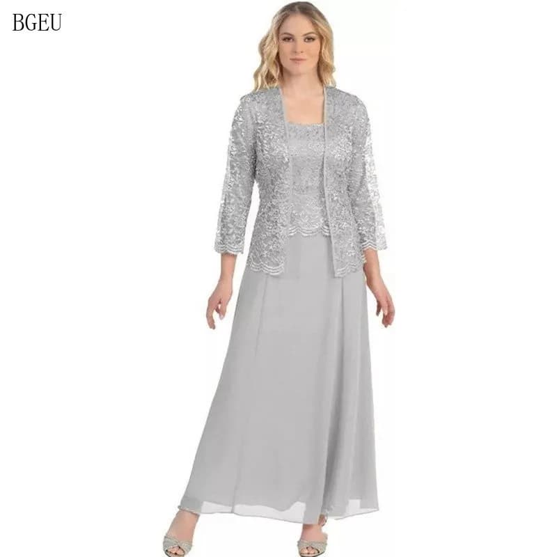 Vestido de Chiffon de Duas Peças com Cardigã de Renda XWED XQ4T