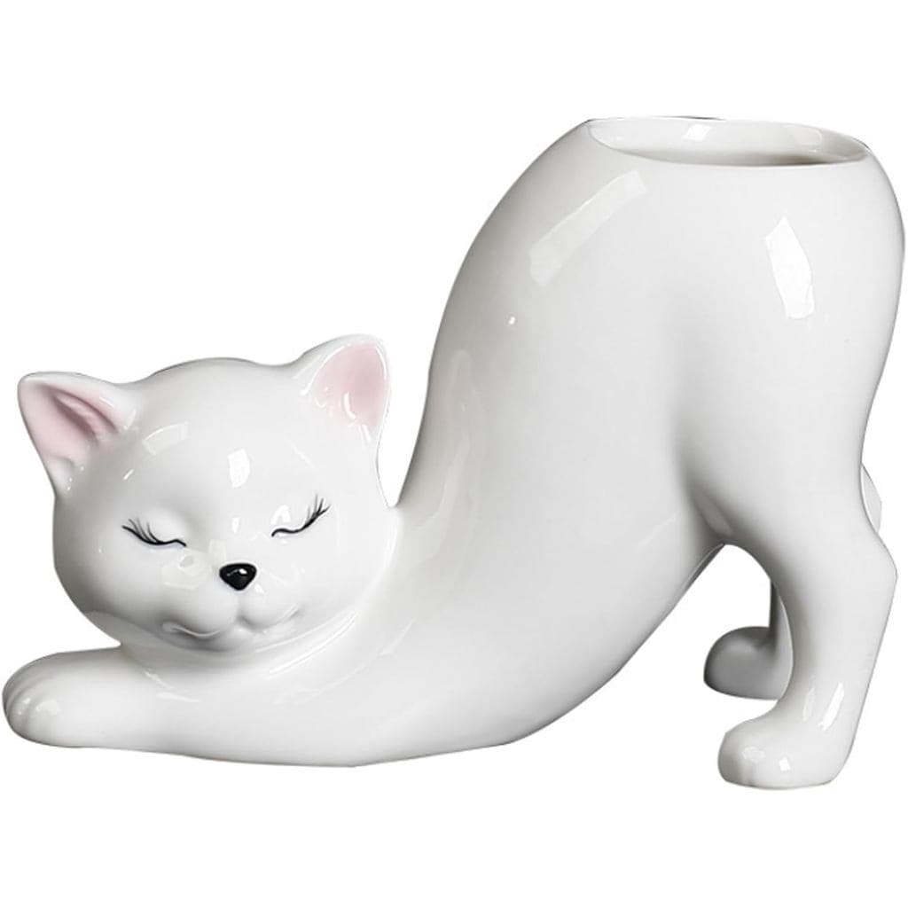 Vaso de Cerâmica para Plantas em Forma de Gato com Orifício de Drenagem |   Vaso para Gato e Vaso de Flores em Forma de