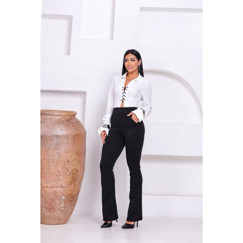 Calça Flare Feminina Com Bolso  Frontal Premium  Cintura Alta Modeladora Cos Duplo Elegante Não Transparente cintura alt
