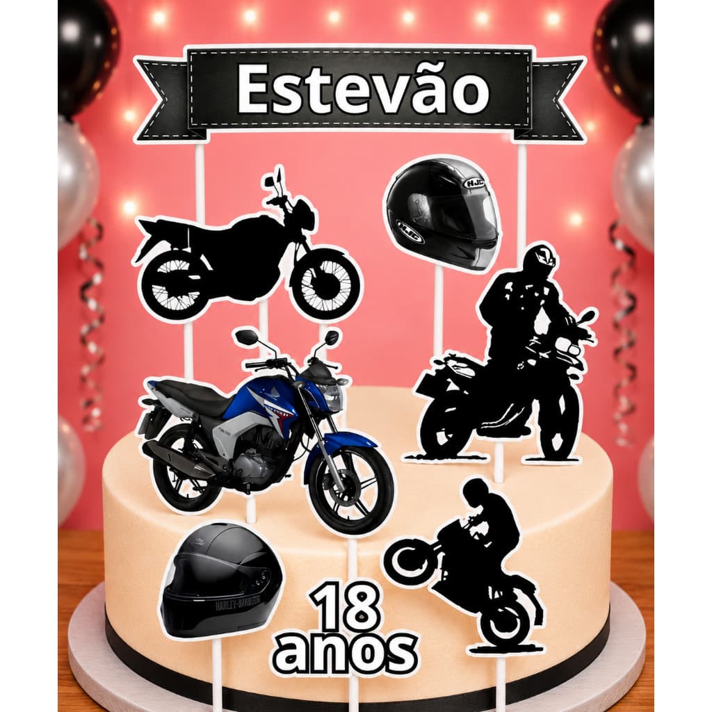 Topo Topper De Bolo Personalizado Moto Motoboy com nome e idade ENVIO RÁPIDO