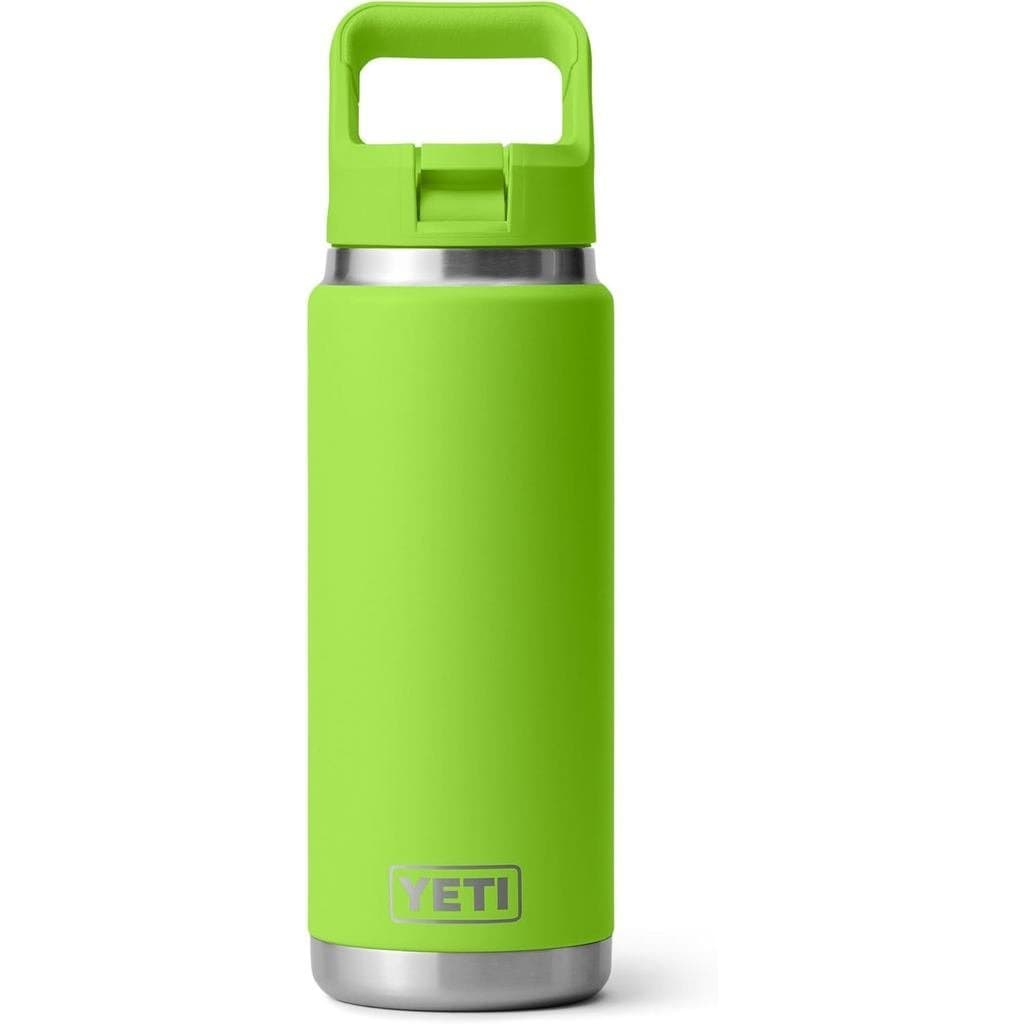 YETIRambler 26 onças, com isolamento a vácuo, feito de aço inoxidável, vem com uma tampa com canudo em cor combinada.