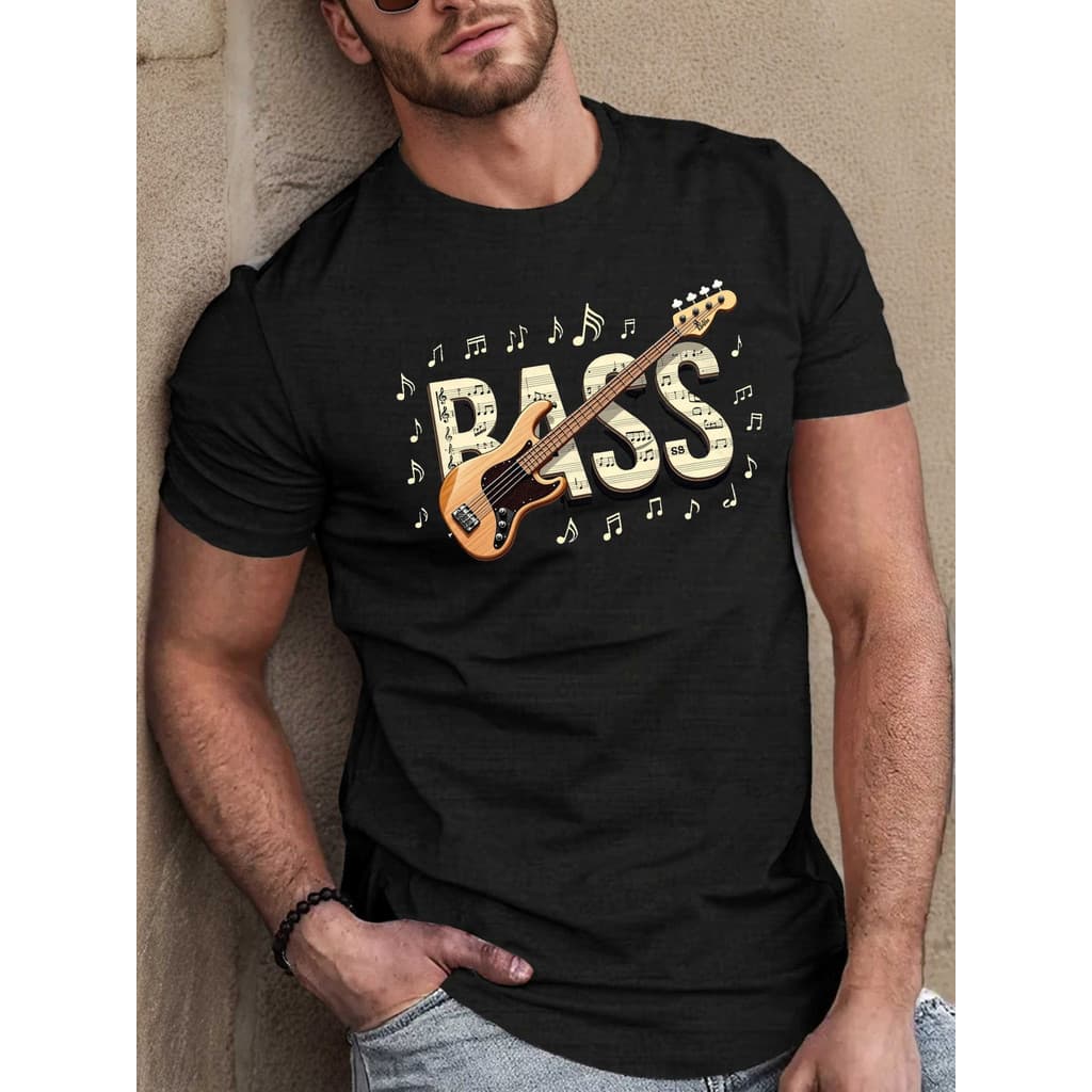 Camiseta Unissex Premium Plus size Baixo Notas Musicais Básica Oversized Confecção Própria
