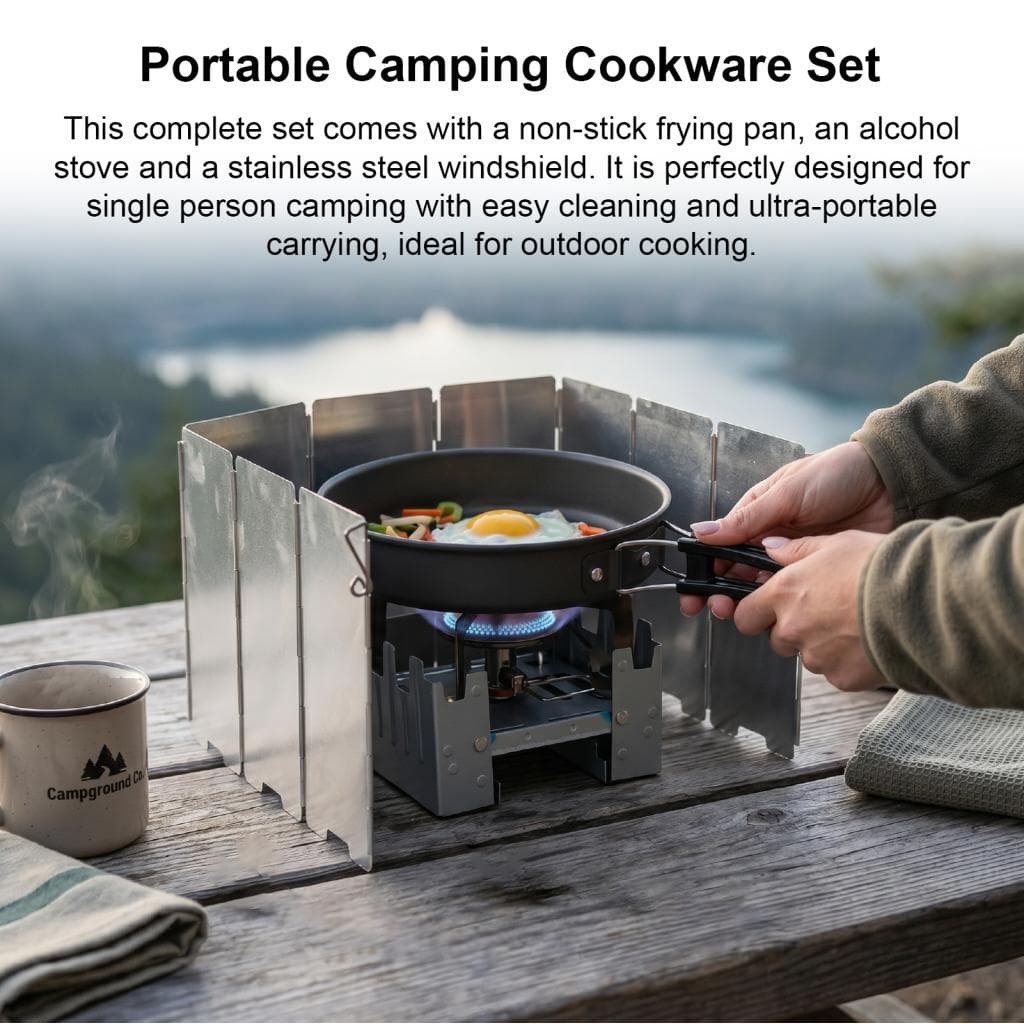 Conjunto de cozinha portátil com fogão dobrável para mochila Karlak com pára-brisa e frigideira para acampamento ao ar