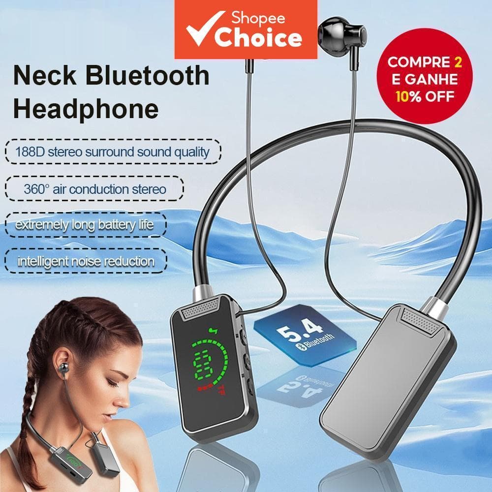 Fones de Ouvido Bluetooth 5.4 com Faixa de Pescoço 360°, Buds de Orelha Pendurados Sem Fio com Cancelamento de Ruído,