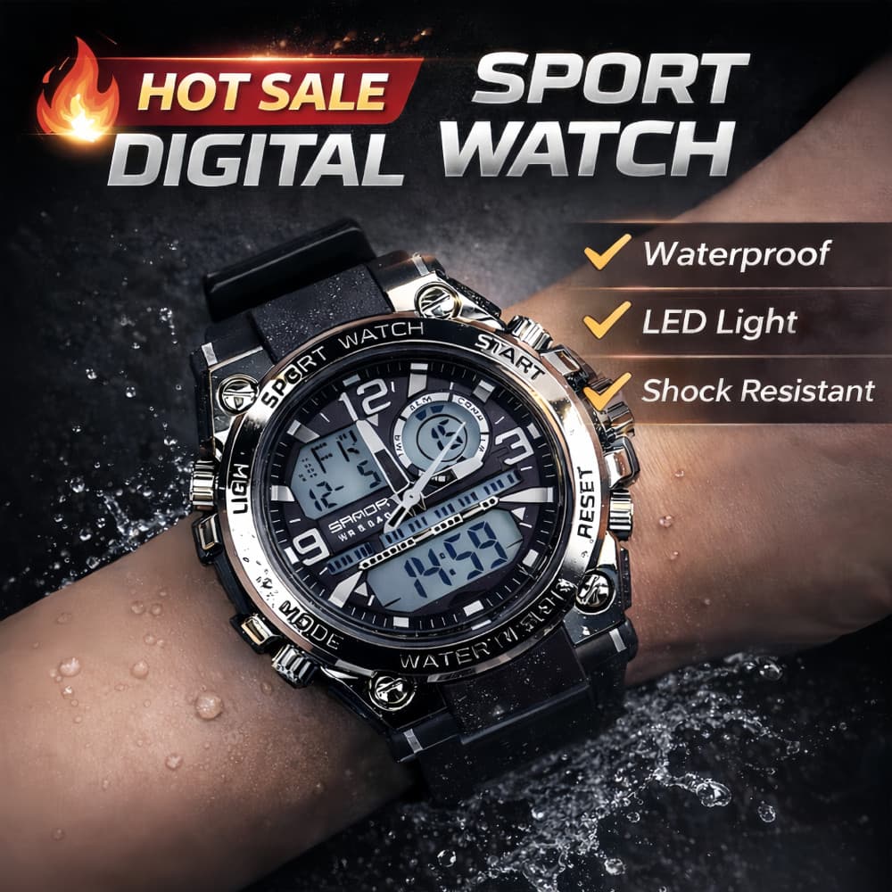 Sanda Relógio Masculino À Prova D'água Digital LED De Choque