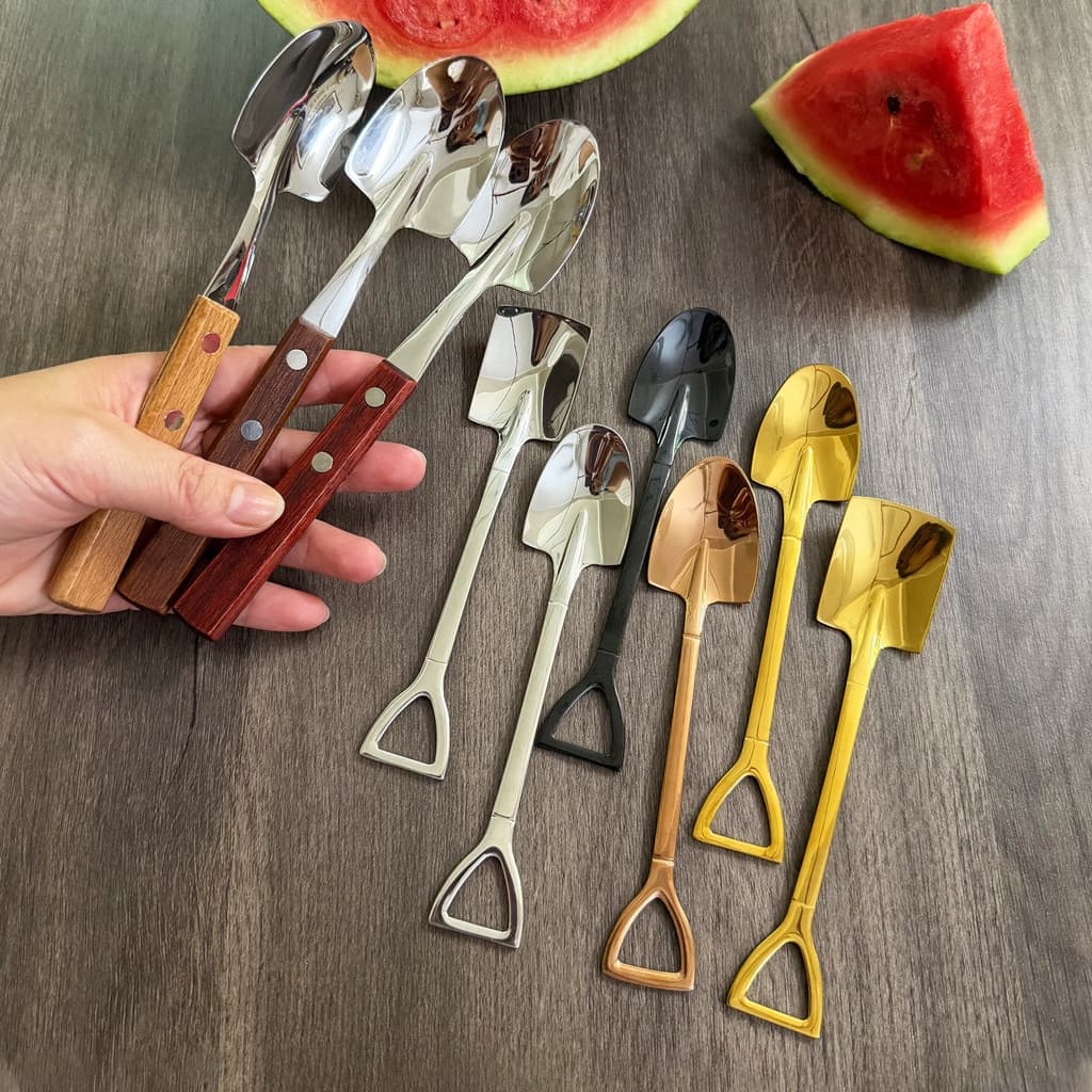 Influenciador Pá Pequena Colher de Comida Ocidental 304 Colher de Melancia de Aço Inoxidável Colher para Comer Cabo de M