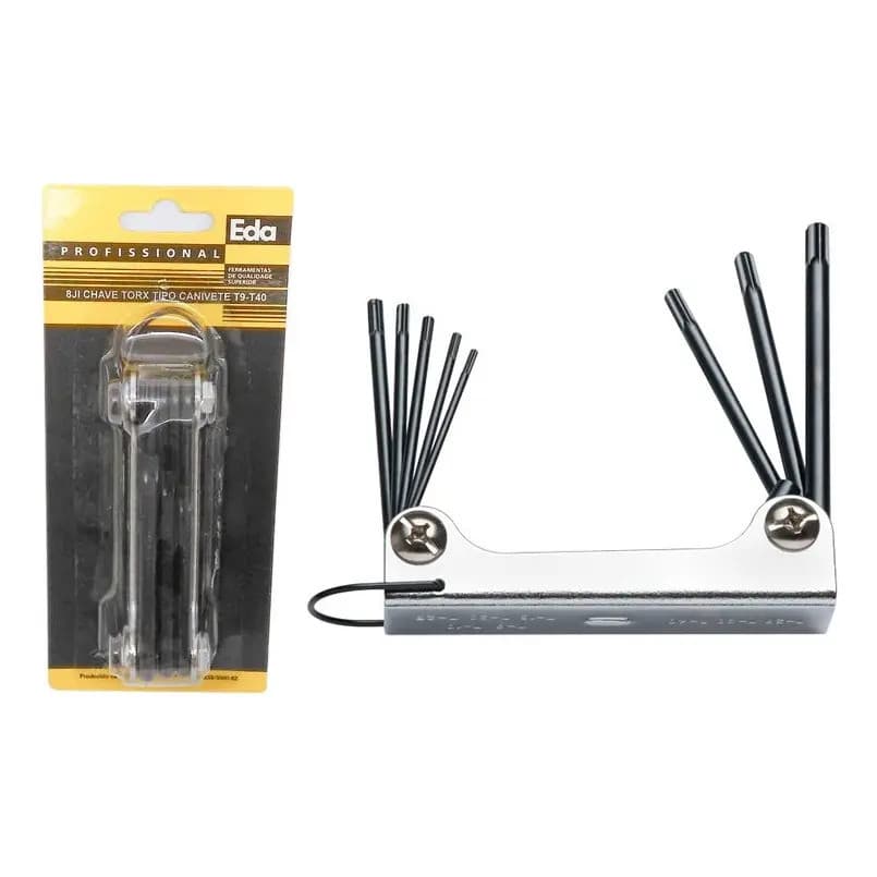 Jogo Chave Torx Tipo Canivete Eda C/8 Peças T9 A T40 Aço Car