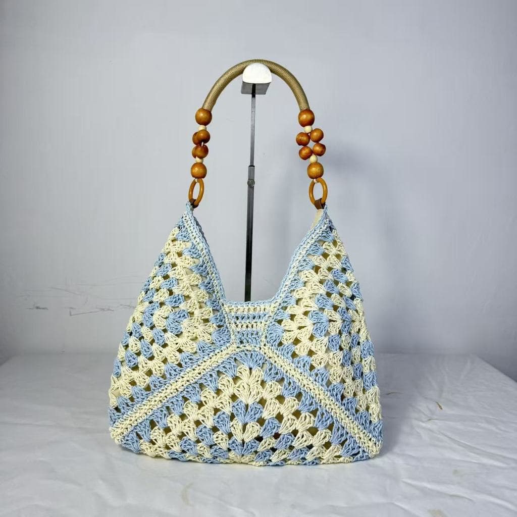 Nova bolsa de palha feminina para férias, bolsa de ombro vazada para praia, bolsa cesta trançada, bolsa artesanal de est