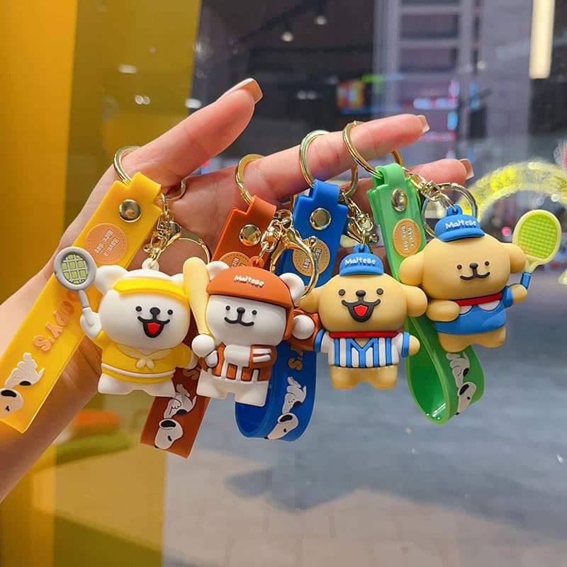 Novo estilo linha filhote de cachorro jogos chaveiro saco dos desenhos animados pingente Badminton chaveiro pingente pre