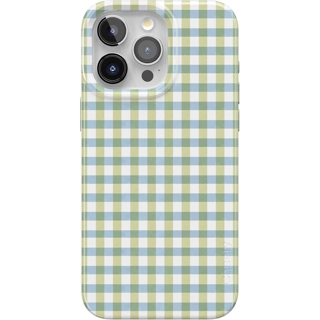 ly15Pro | Piquenique de Doces | Azul e Verde Gingham | Compatível com MagSafe | DesignClássicoUltraFino
