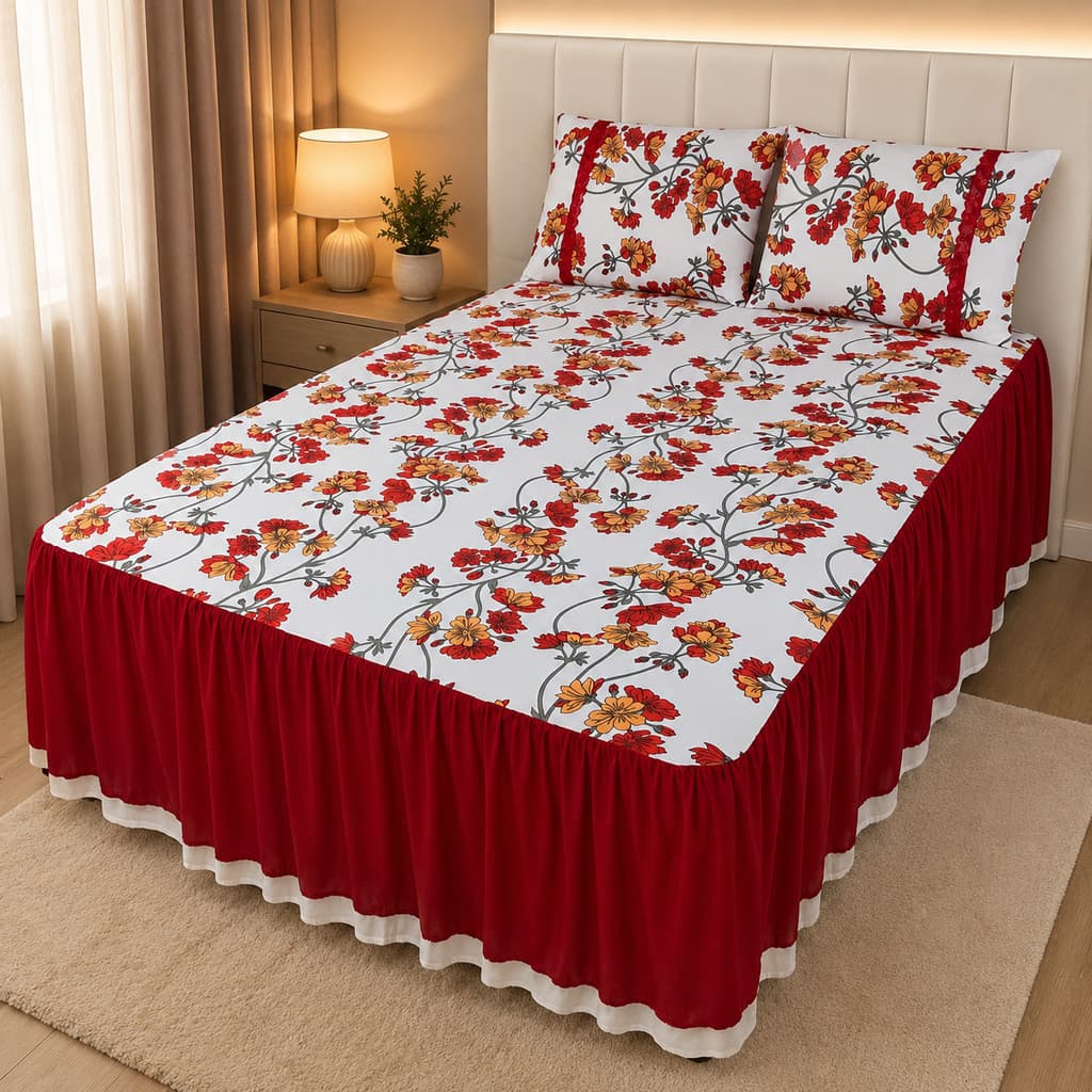 Colcha Lençol Casal Malha 100% Algodão estampada C/ Elástico e Babado