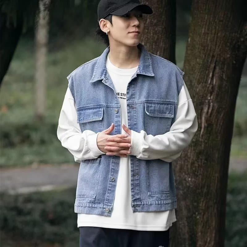 Meninos azul Denim colete masculino primavera sem mangas superior macacão colete jaqueta masculina 2023 vestido 8/17