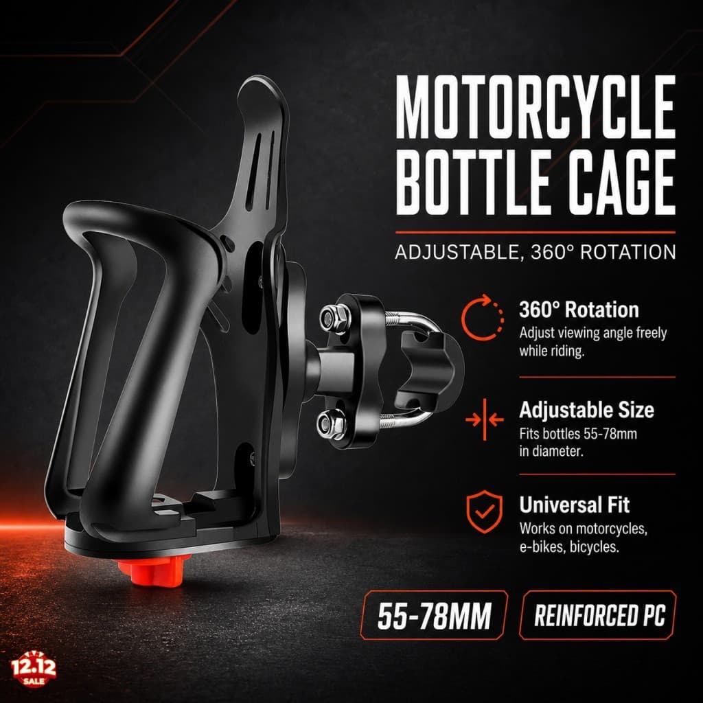 Suporte Para Garrafa De Água Motocicleta , Rotação De 360 Graus Ajustável , 55 A 78mm , Braçadeira Bicicleta E