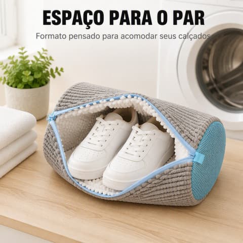 Saco de Lavar Tenis na Máquina Saco Protetor Pelúcia Chenille com Zíper