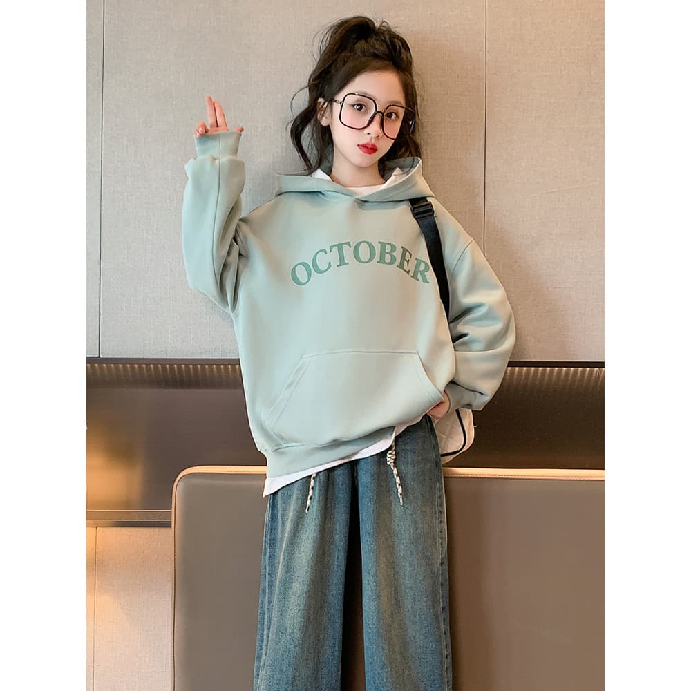 Xindier moletom para meninas primavera outono roupas novo estilo médio grande crianças com capuz solto All-Match estilo