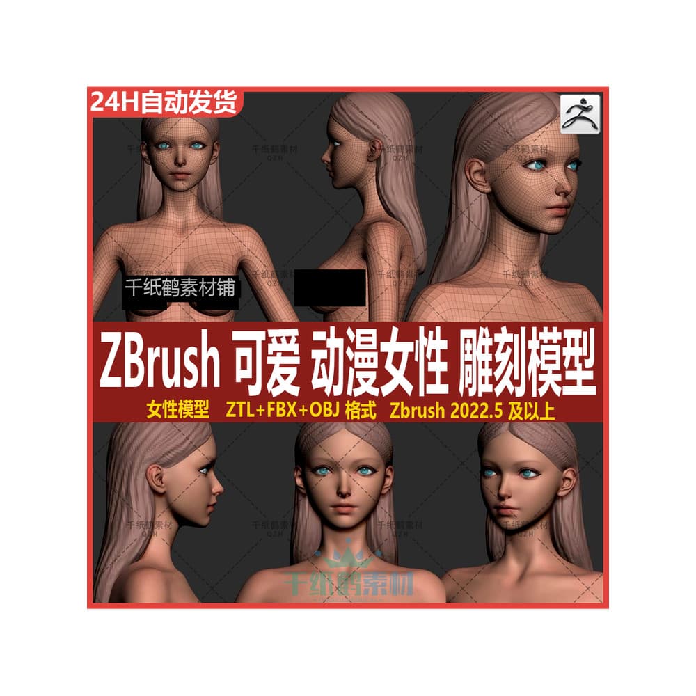 Zbrush bonito Anime beleza personagem 3D modelo menina personagem cabeça corpo ztl gravura modelo CG