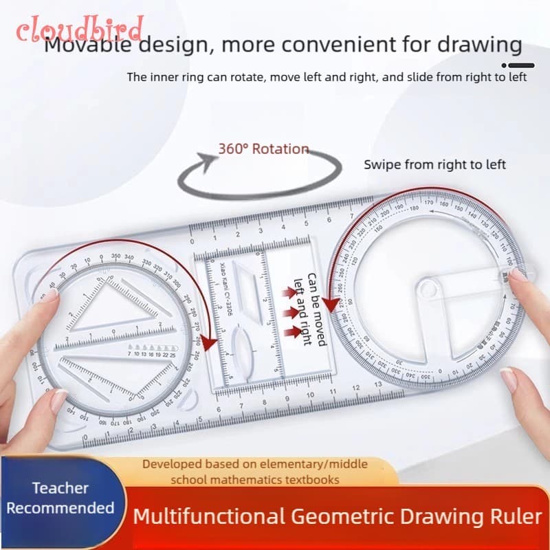 360 ° Régua De Desenho De Plástico Transparente Móvel-Modelo De Geometria Para Arquitetura De Estudantes