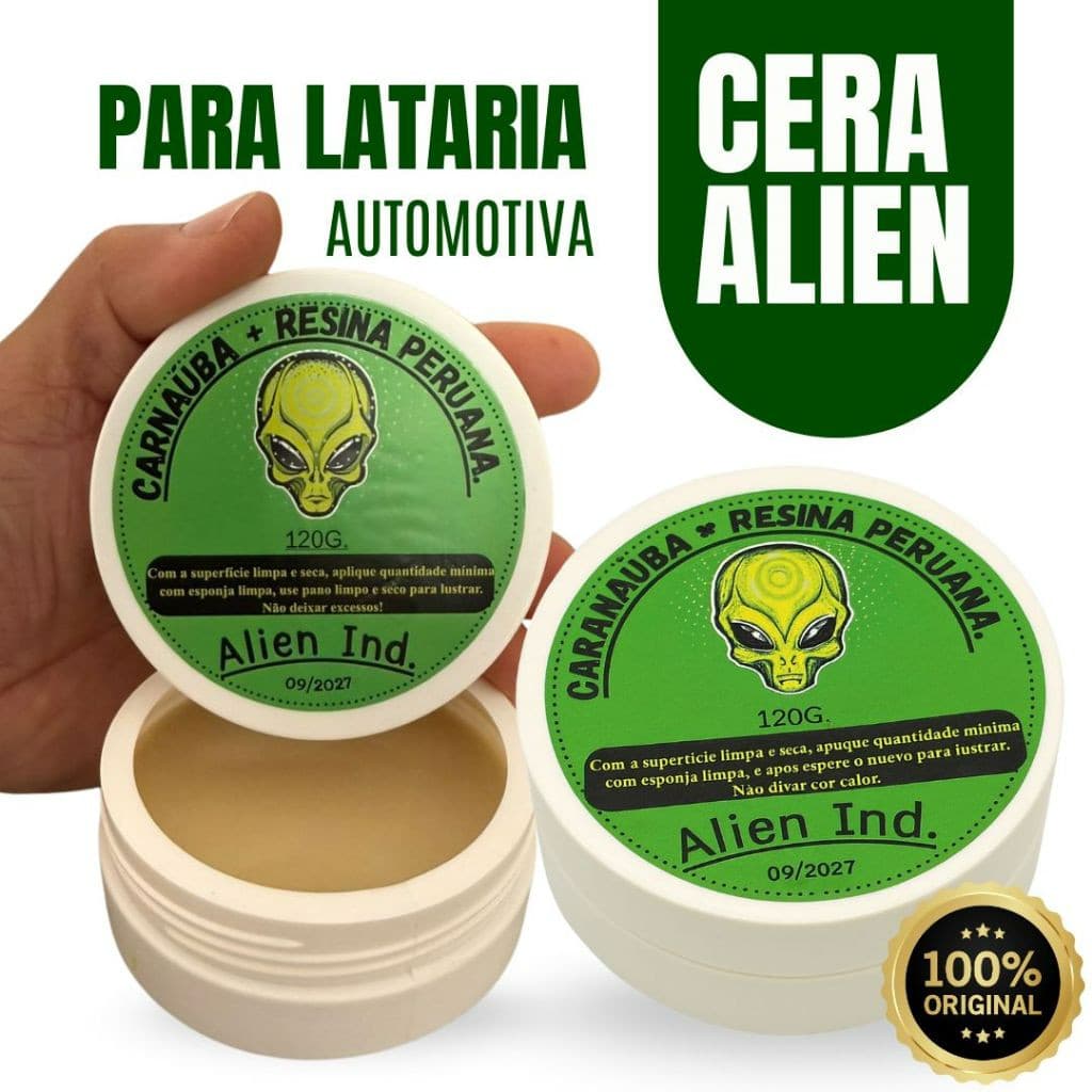 Cera Alien Ind Automotiva Carnauba Espelhamento Cerâmico Polimento Tira Riscos Repele Água 120g