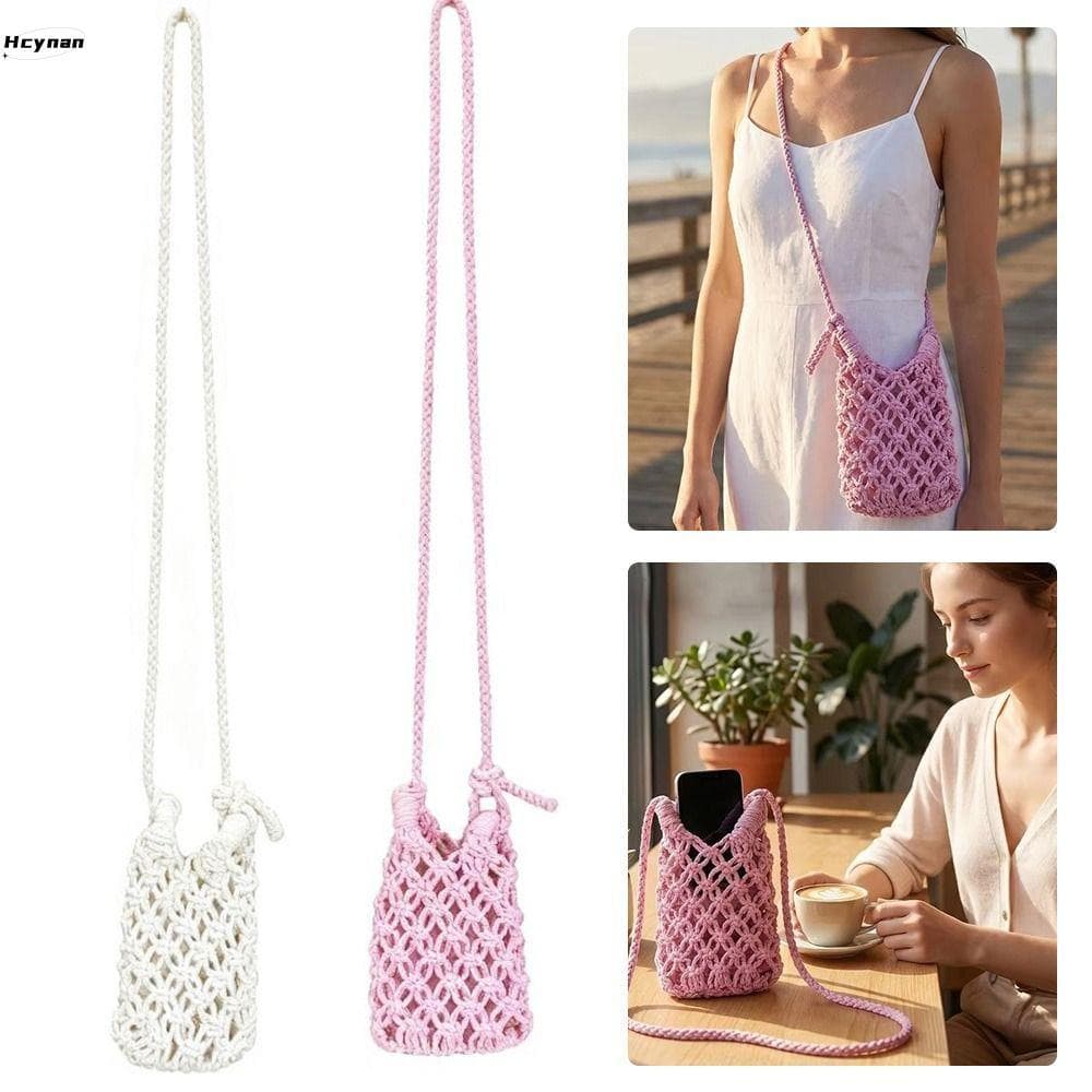 Bolsa De Telefone Crossbody HCYNAN , Tecida De Malha Oca Com Alça De Cordão Ajustável , Corda De Algodão