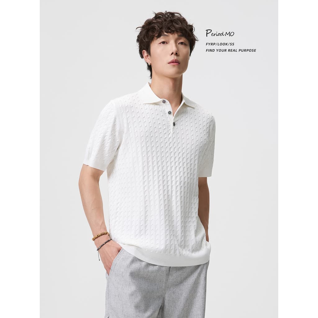 FYRP Momo Americano Primavera Verão Texturizado Torção Malha POLO Camisa Homens Mulheres Soltas Velho Dinheiro Casual Ca