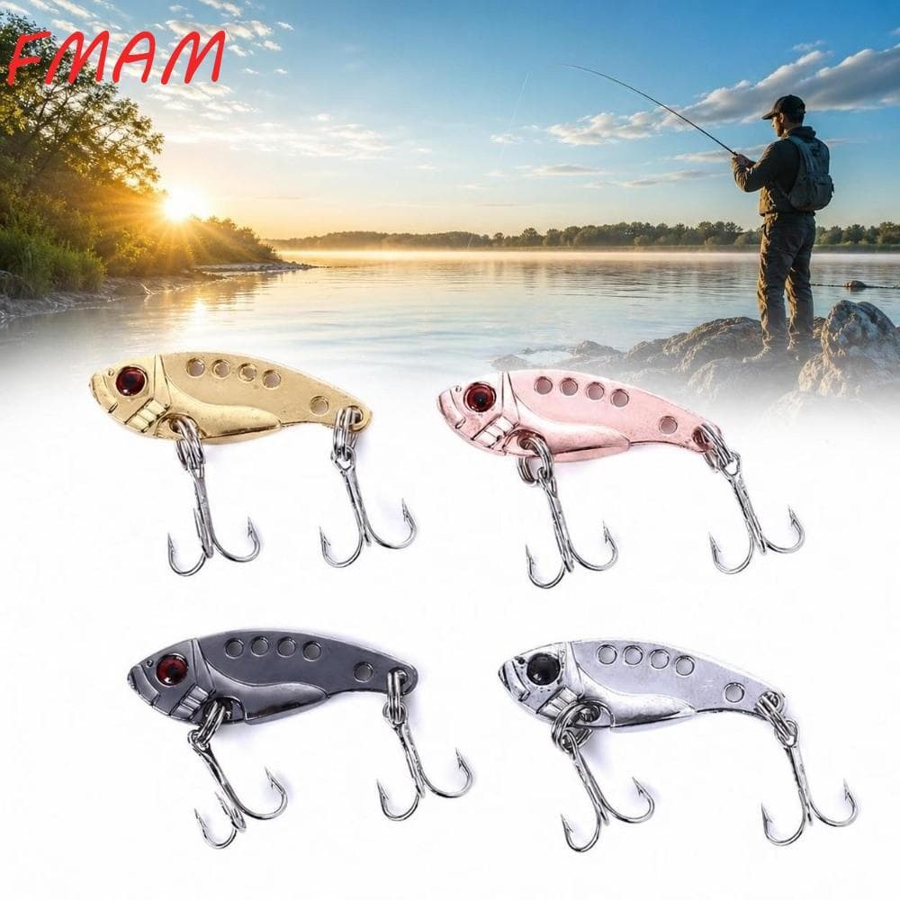 FMAM 4 Pcs Iscas De Colher , Metal VIB Com Ganchos Agudos Lâmina Pesca , Olhos Vermelhos Manivela