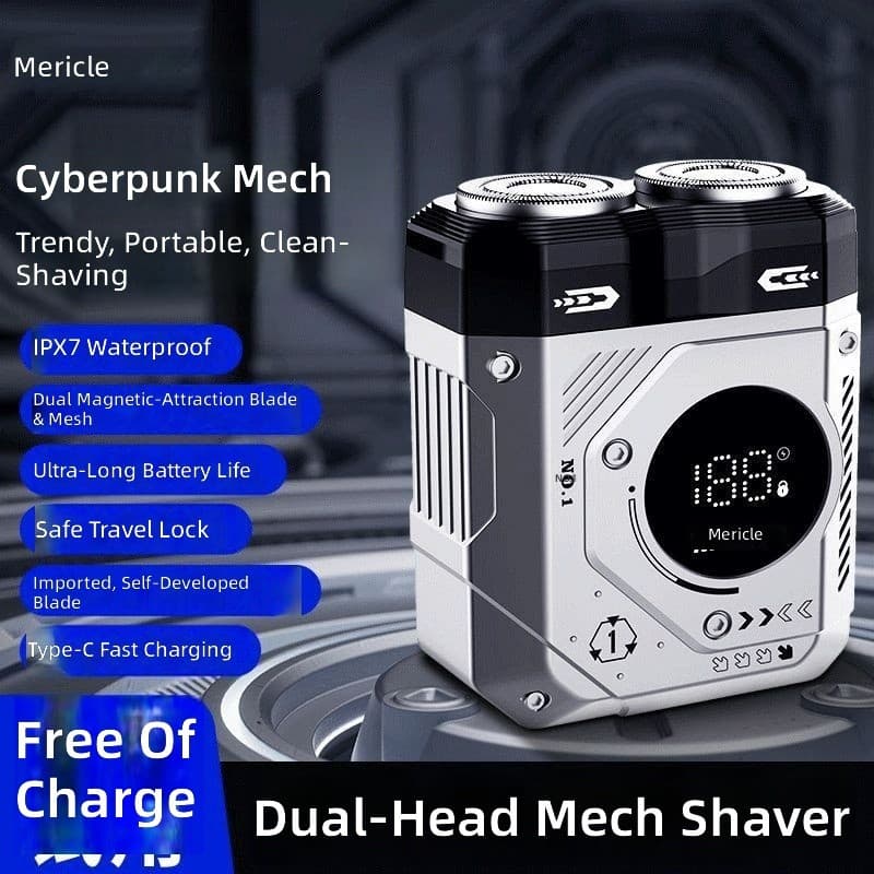 Mericle barbeador elétrico de duas cabeças masculino de alta potência, motor duplo, faca de barba Mecha da moda, viagens