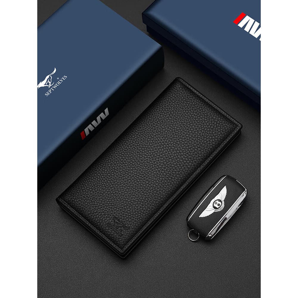 Carteira Seven Wolf Carteira de Couro Longa Masculina Genuína 2024 Novo Estilo Bolsa de Couro Primeira Camada Carteira d