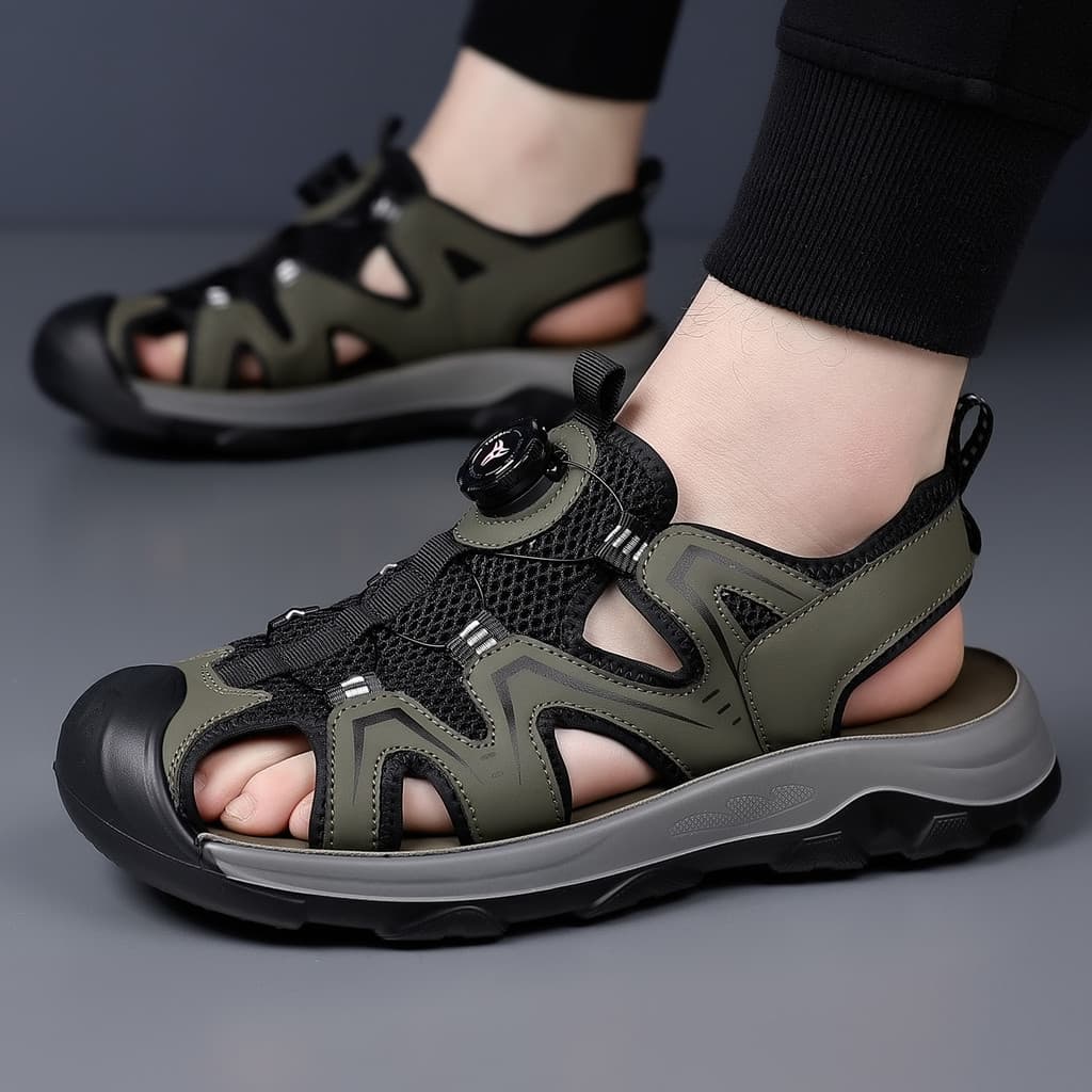 Condução Wading Baotou sandálias respirável antiderrapante sola macia botão malha verão à prova dwaterproof água sapatos