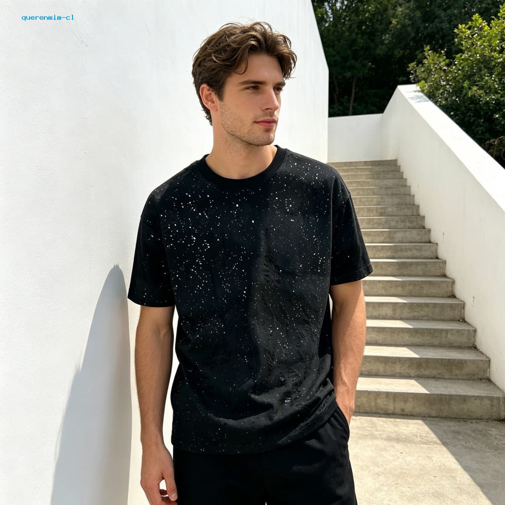 Men Fashion T-shirt Sparkling Embellishment Shirt Men's Stylish Shabby Loose Fit Casual Summer Tee for Party Holiday Str