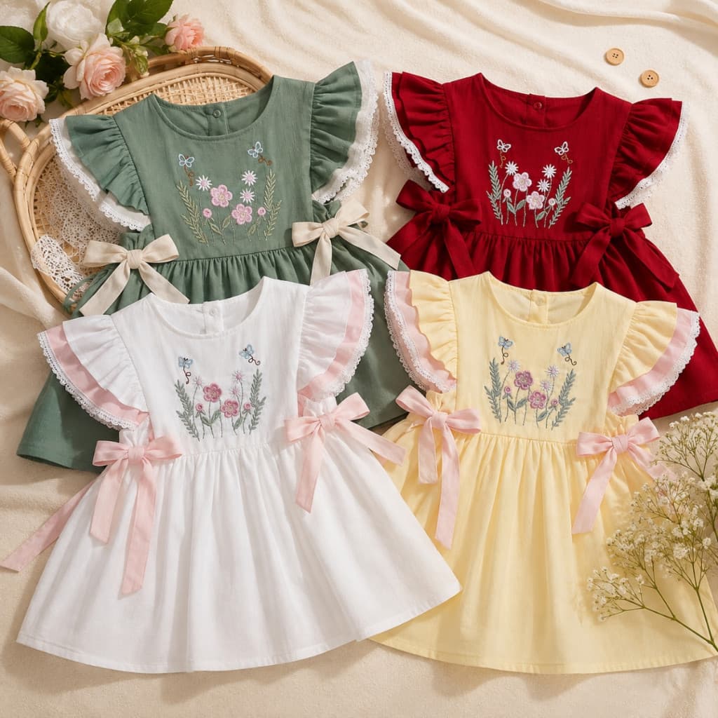 Vestido Infantil Bebê Bordado Delicado Menina M G 1 Ano Vestido Baby Bordado Meninas Vestido Aarração lateral
