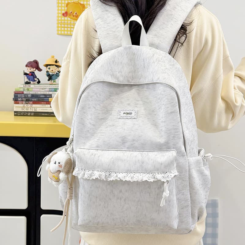 Mochila de viagem feminina com acabamento em renda delicada, estilo coreano, mochila escolar moderna para estudantes do