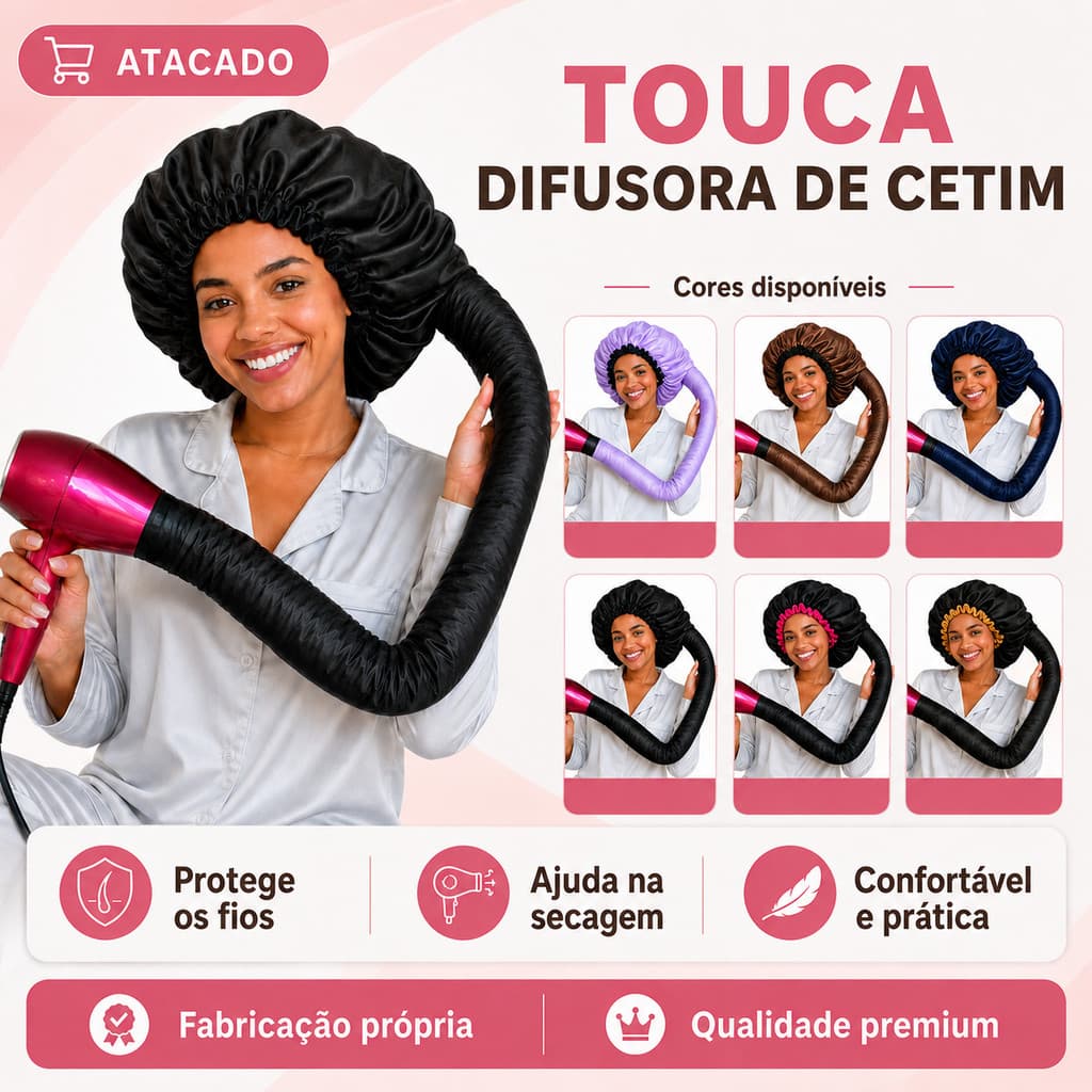 Kit Atacado 5/10/20 Touca Difusora de Cetim Toca Seca Cabelo de Cetim Seda Touca Térmica