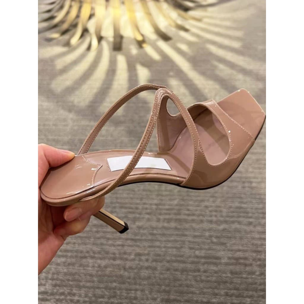 Sandálias nuas chinelos femininos elegante estilo celebridade salto alto dedo do pé aberto Stiletto pequeno dedo do pé q