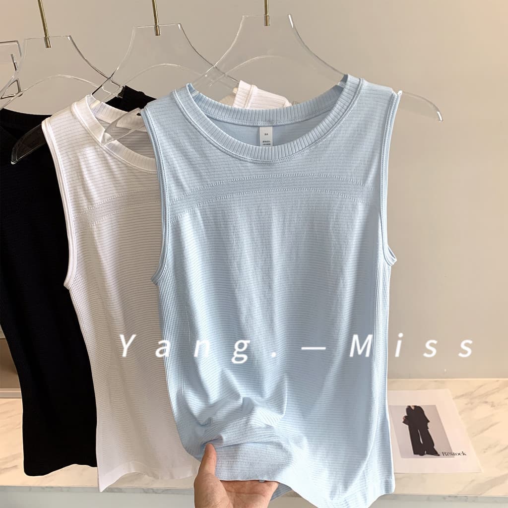 Sem costura respirável linha no peito sem mangas Yoga colete feminino leve blusa esportiva exterior Wear correndo Fitnes