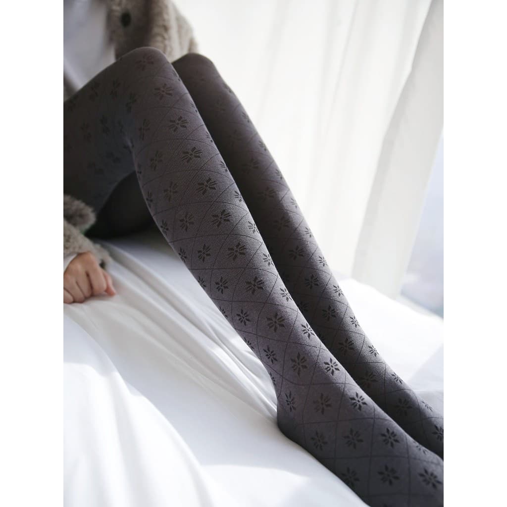 Início da primavera Retro cinza diamante padrão floco de neve algodão fino ligeiramente transparente meia-calça feminina