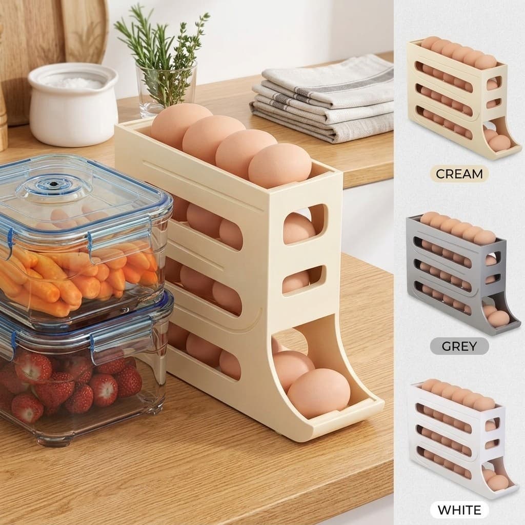 Organizador De Ovos Rolante Suporte 4 Andares Dispenser 30 Ovos Organizador De Geladeira Envio