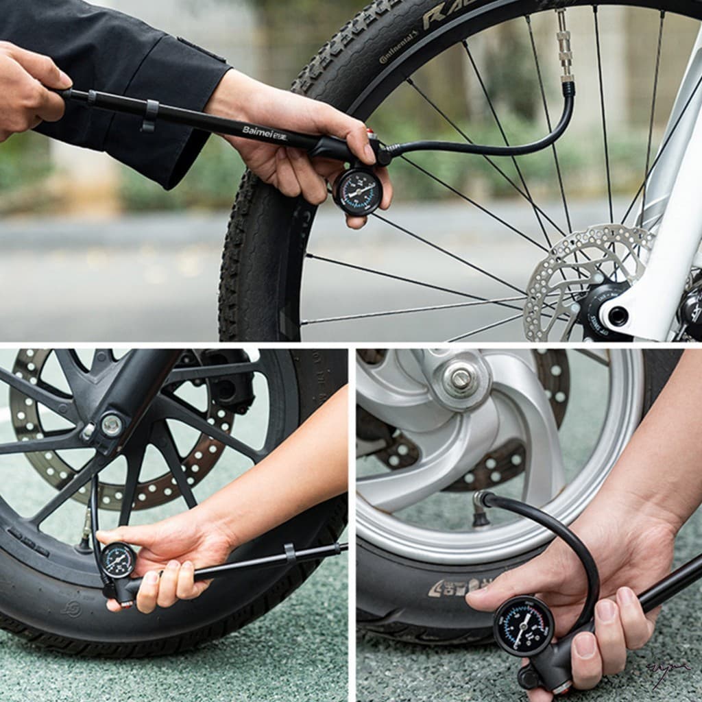 Bomba De Suspensão Portátil Para Mountain Bike 300PSI , Inflador De Ar De Alta Pressão Choque De Garfo Com Medidor