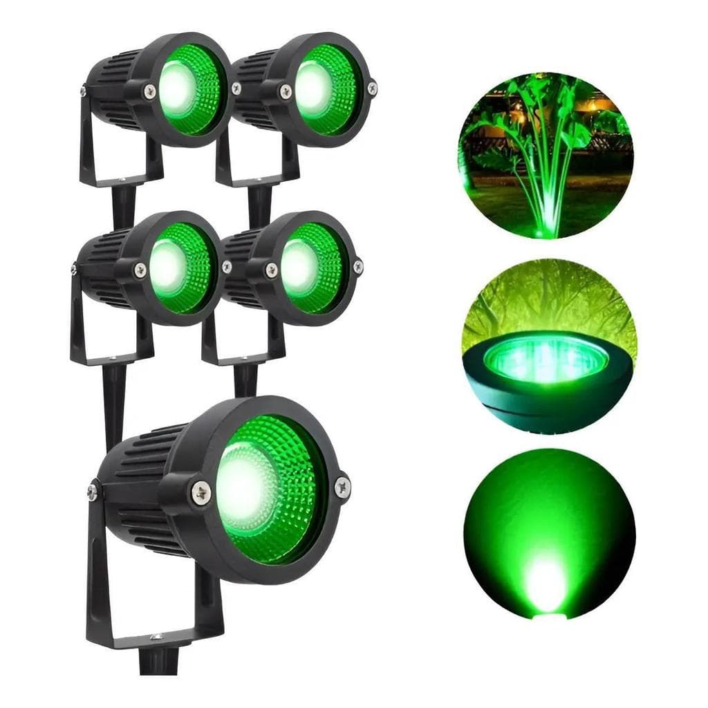 Kit 5 Luminária Espeto Jardim Cob Led 7w Luz Verde Bivolt