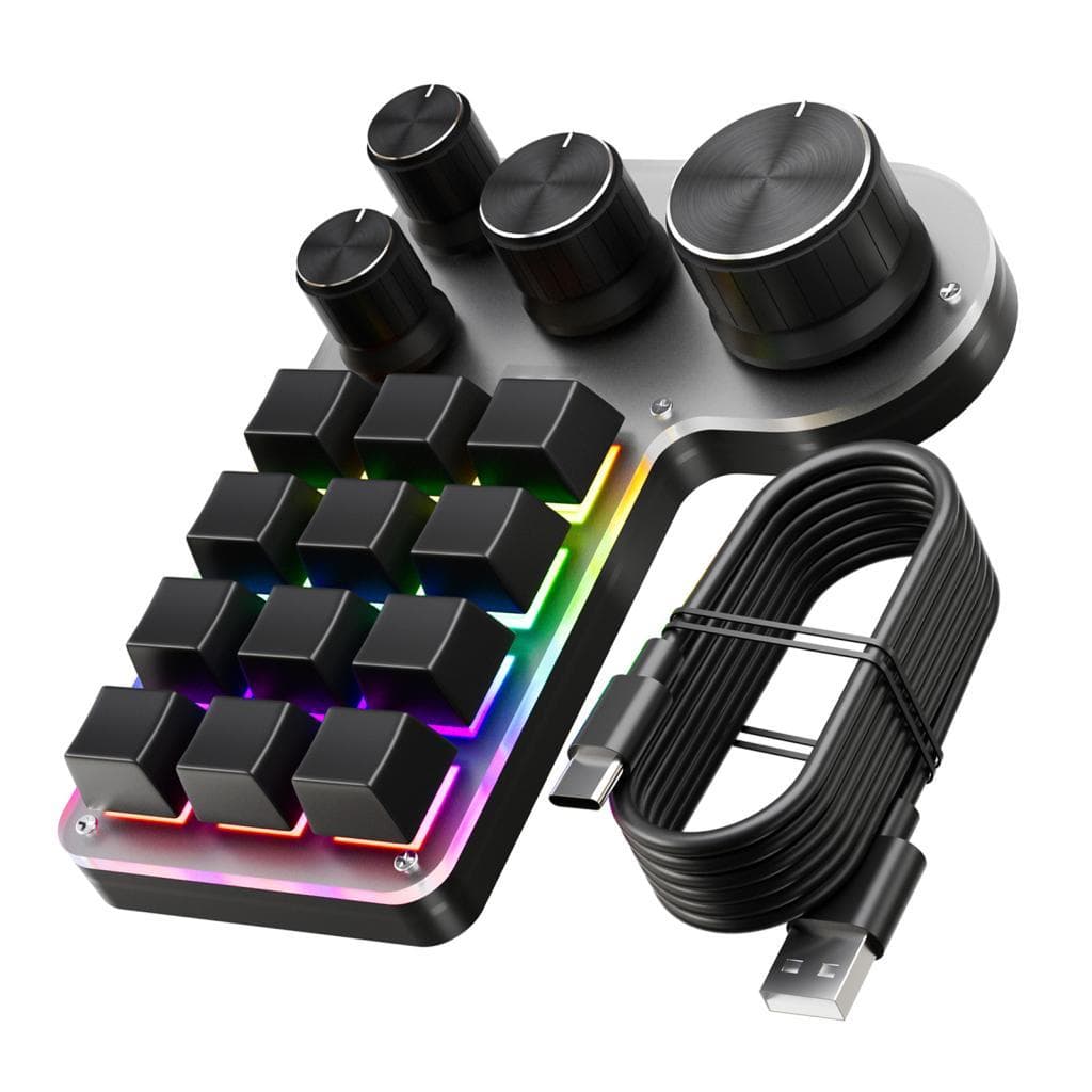 Musiclover-BR Teclado macro programável de 12 teclas e 4 botões para jogos com USB com fio + BT modo duplo atalho