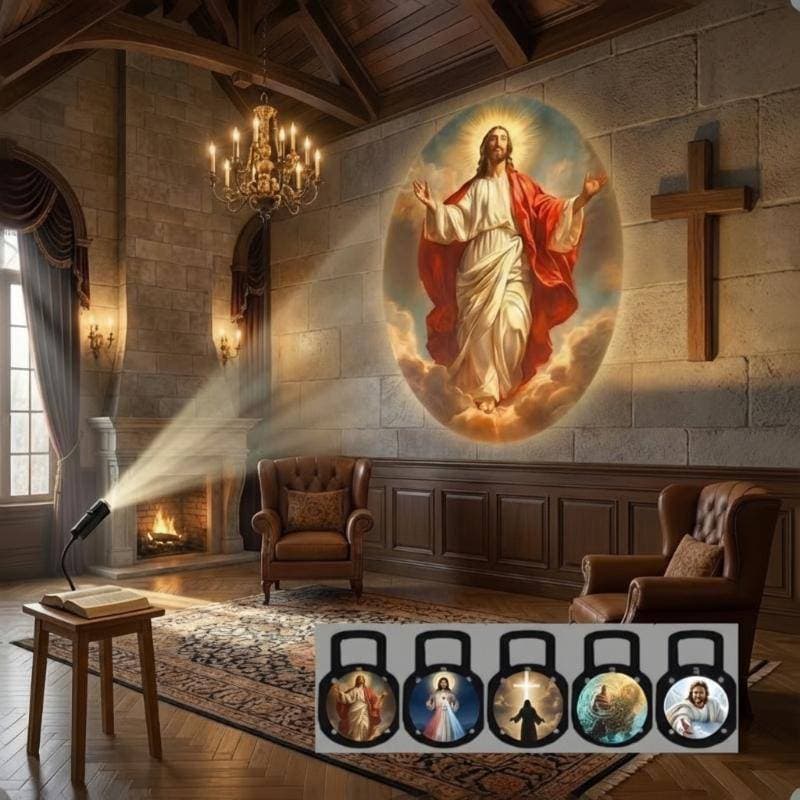YUKE Lâmpada De Projeção LED Com Tema Religioso , 5 Padrões Substituíveis , Luz Portátil Para Decoração De Festa De Pásc