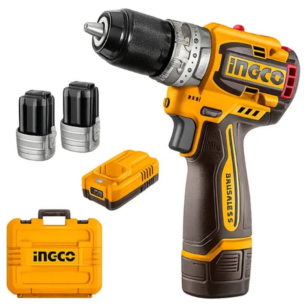 Parafusadeira Furadeira Impacto Ingco M16 BL 60Nm 16V Bateria 2Ah Mandril 13mm Sem Fio Brushless Amarelo