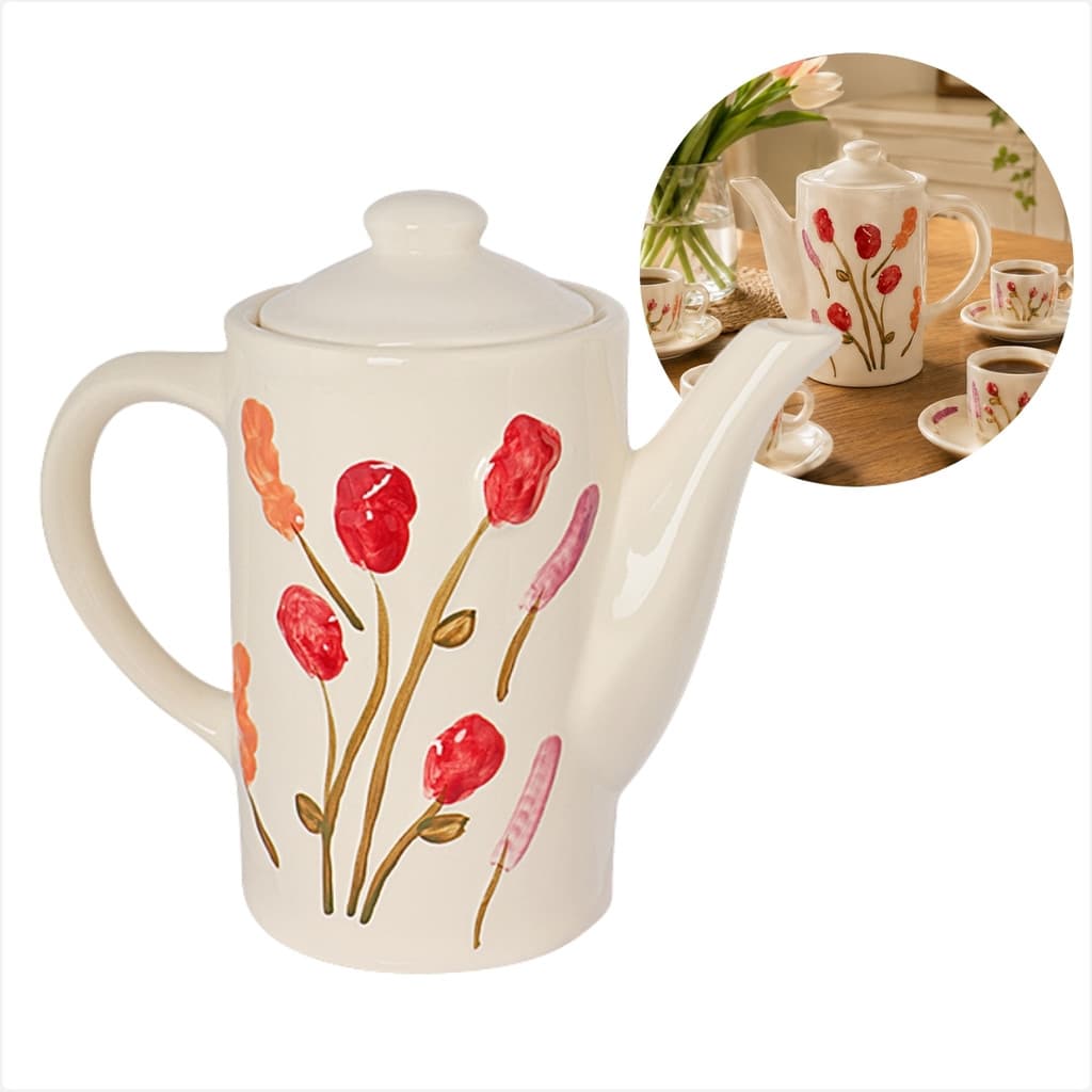Bule Florescer 1L Hauskraft Em Cerâmica Com Tampa Estampa Floral Para Café E Chá Na Mesa