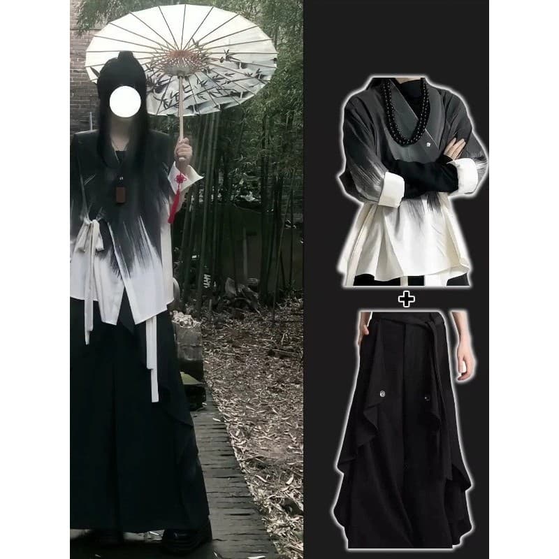 Novo estilo chinês gradiente atado taoísta Robe masculino feminino verão Yamamoto estilo escuro Tie-Dye manga comprida