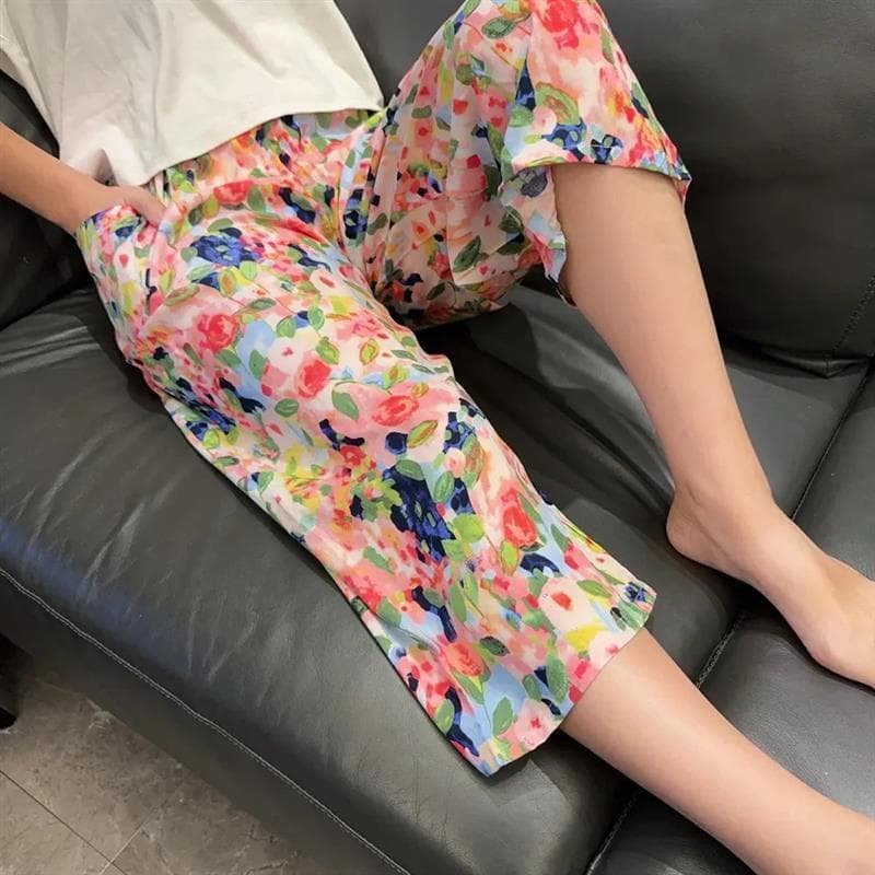 Versão coreana feminina verão algodão seda calças cortadas Ultra-fino algodão Artificial solto tamanho grande algodão se