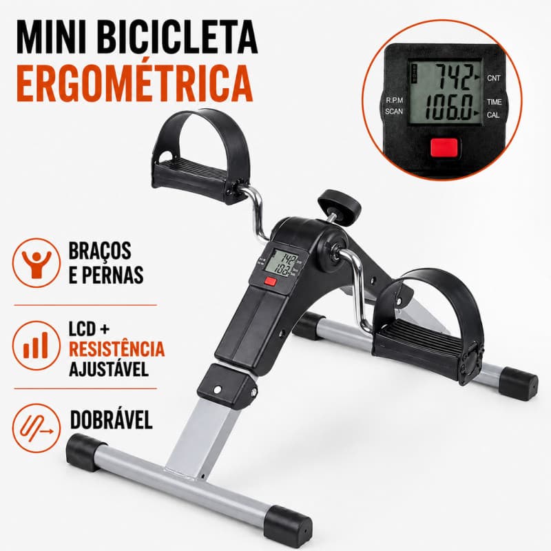 Mini Bicicleta Ergométrica Dobrável para Braços e Pernas com Display LCD e Resistência Ajustável
