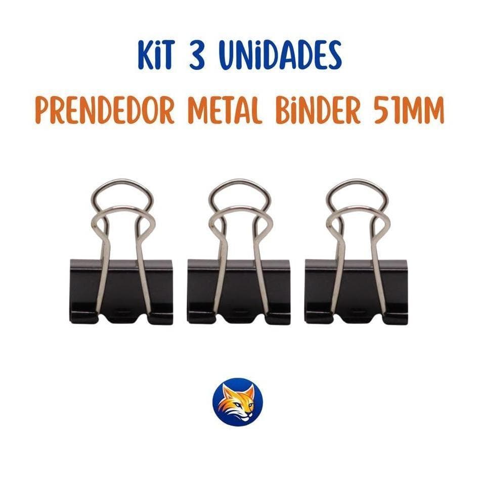 Kit 3 Prendedores Metal Binder Preto 51Mm Jocar Office