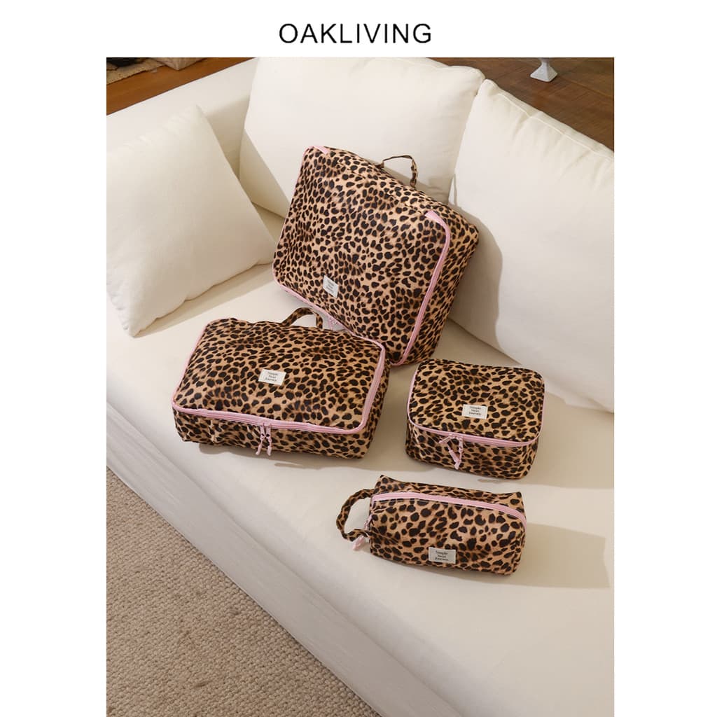 Oakliving Leopard Print À Prova D 'Água Grande Capacidade Portátil Cosméticos Bolsa Armazenamento de Viagem Bolsa de Hig