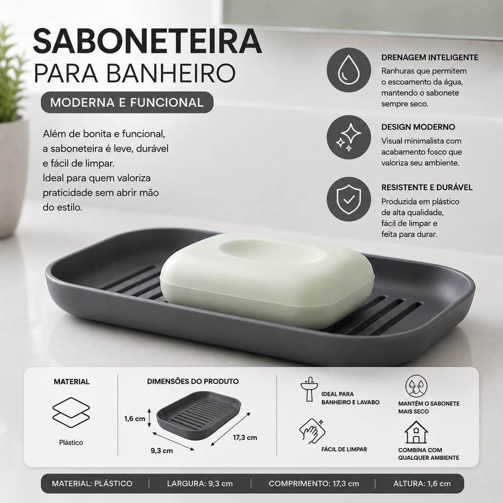 Saboneteira para Banheiro com Ranhuras Antiumidade Suporte Sabonete Moderna e Compacta